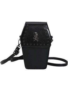 🎃Goth Black Skull Purse Coffin Halloween Clutch Shoulder Small Crossbody Bag